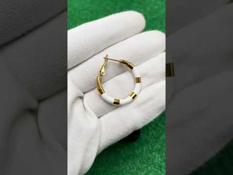 White Enamel 18K Glossy Gold Stainless Steel Hoop Earrings Women Bulk