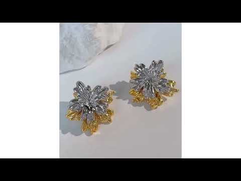 Dual Flower Silver 18K Gold Anti Tarnish Stud Earring For Women Bulk