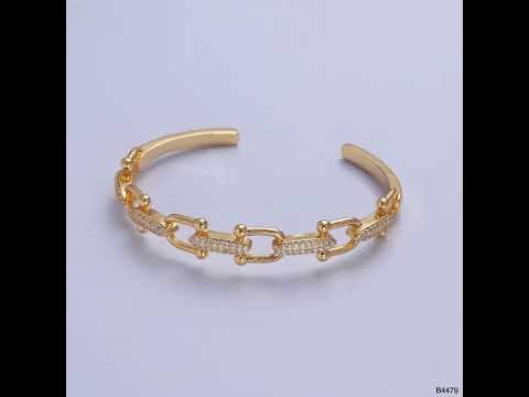 Link Chain Surface CZ 18K Gold Anti Tarnish Cuff Bracelet Bulk