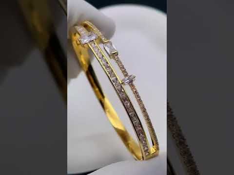 Dual Layer Baguette CZ 18K Gold Openable Kada Bracelet Bulk