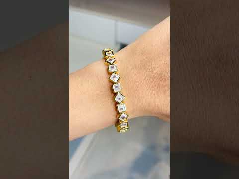 Heart Rectangle 18K Gold CZ Anti Tarnish Cuff Bracelet Bulk