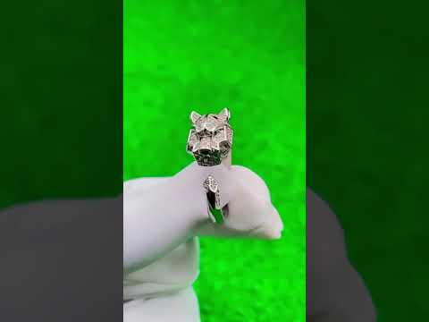 Panther Leopard Cubic Zirconia Green Eye Silver Free Size Ring Bulk