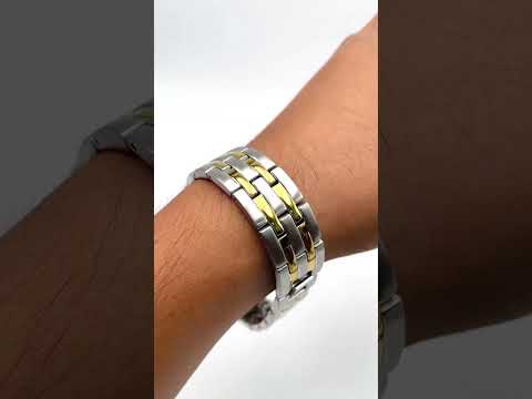 Titanium Stainless Steel Silver Gold Magnetic Therapy Health Energy Bracelet Men