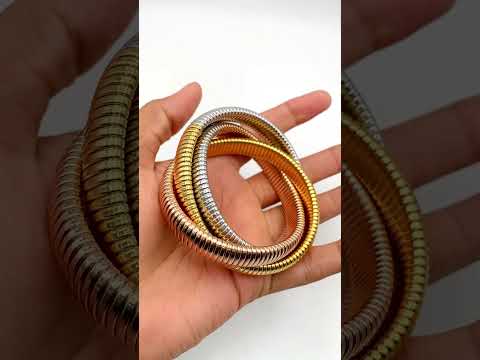 Triple Layer Wrap Around Snake 18k Gold Stainless Steel Stretchable Bracelet for Women
