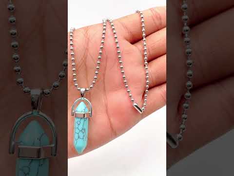 Bullet Pencil Blue Green Turquoise Crystal Pendant Locket Chain Bulk