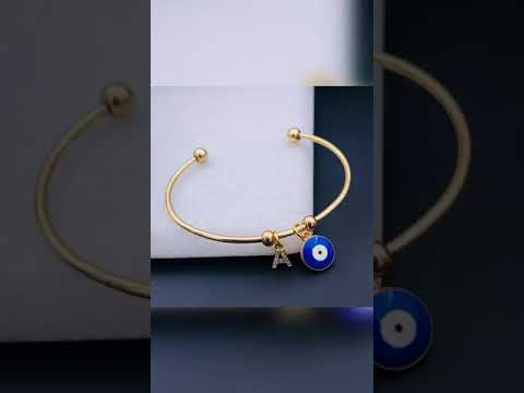 Copper CZ Gold Evil Eye Alphabet Initial Letter A Cuff Kada Bulk