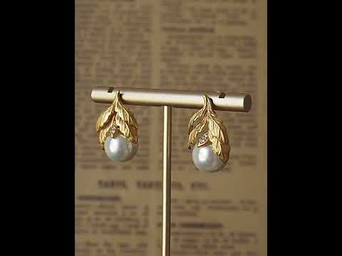 Elegant Botanical Leaf Gold Plated Pearl Copper Drop Earrings Wholesale