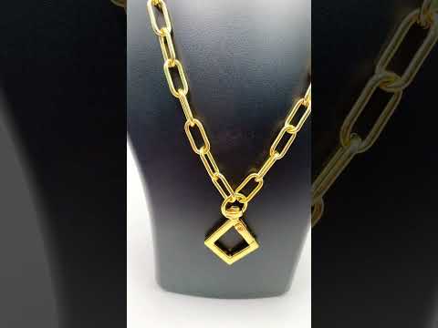 Rhombus Charm 18K Gold Anti Tarnish Link Pendant Chain Necklace Bulk