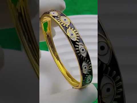 Black Enamel Evil Eye Gold Anti Tarnish Openable Kada Bracelet Bulk