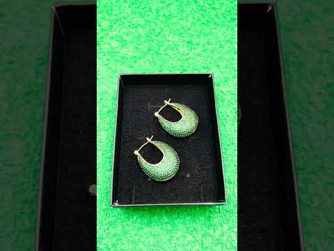 Green Cubic Zirconia 18K Gold Anti Tarnish Hoop Bali Earring Bulk