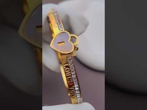 Love Lock CZ 18K Gold Stainless Steel Openable Kada Bangle Bulk