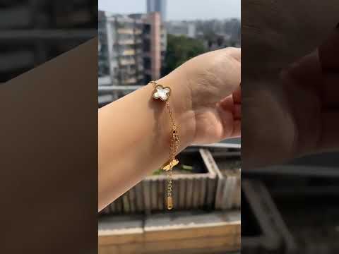 Clover Flower White 18K Gold Stainless Steel Adjustable Bracelet Bulk