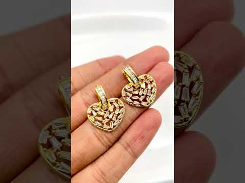 Love Heart Silver Baguette Cubic Zirconia Hoop Drop Earring Pair Bulk