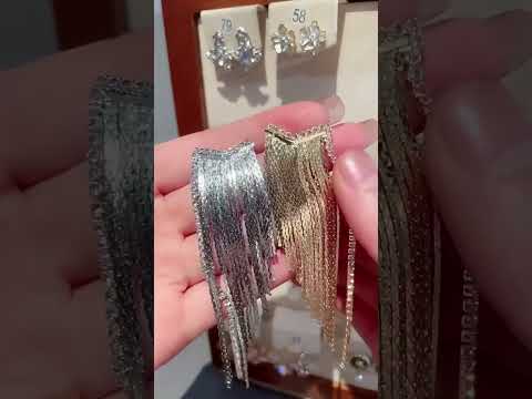 Glossy Silver Cubic Zirconia Long Dangling Chain Earring Women Bulk
