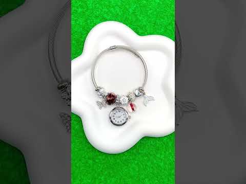 Rainbow Heart Charm Cubic Zirconia Beads Multi Silver Anti Tarnish Watch Kada Bracelet For Women