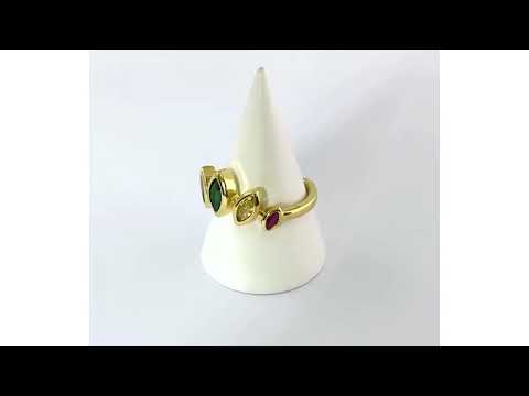 Multi Colour Oval Marquise 18K Gold Copper Free Size Ring Women Bulk