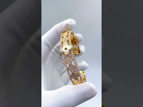 Clover Flower 18K Gold Cubic Zirconia Anti Tarnish Cuff Bracelet Bulk