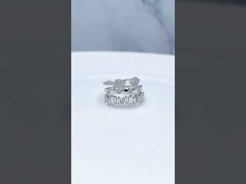 Baguette Cubic Zirconia Silver Anti Tarnish Adjustable Ring Women Bulk