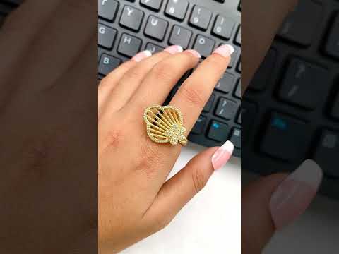 Filigree Flower Cubic Zirconia 18K Gold Anti Tarnish Ring Women Bulk