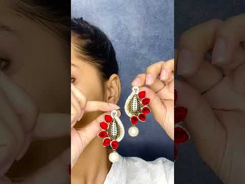 Designer Paisley Antique Rhodium Plated Red Earring For Women Bulk