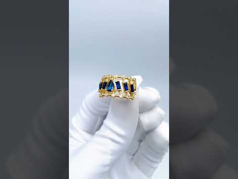 Drop Baguette CZ Crystal Purple Gold Anti Tarnish Adjustable Ring Bulk