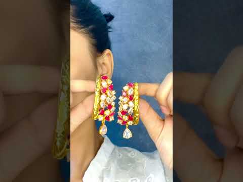 Kundan CZ Filigree Antique Pink 22K Gold Dangler Earring Women Bulk