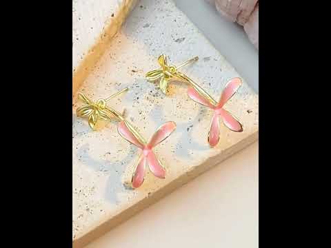 Trendy Petals Glossy Gold Enamel Anti Tarnish Copper Stud Earrings Bulk