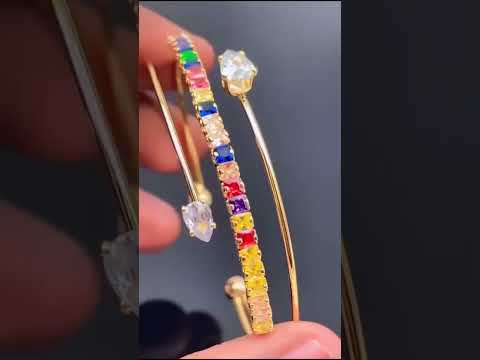 Rainbow Multi Color Drop Cubic Zirconia Cuff Kada Bracelet Women Bulk
