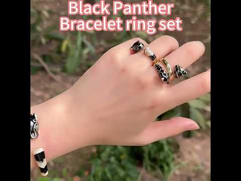 Copper CZ Enamel Panther Black Gold Openable Bangle Cuff Only Bulk
