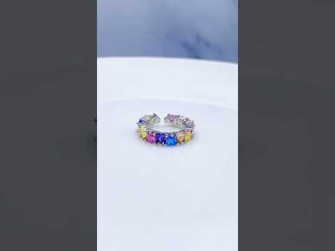 Rainbow Heart Layer Multi Silver Crystal Anti Tarnish Band Ring Bulk