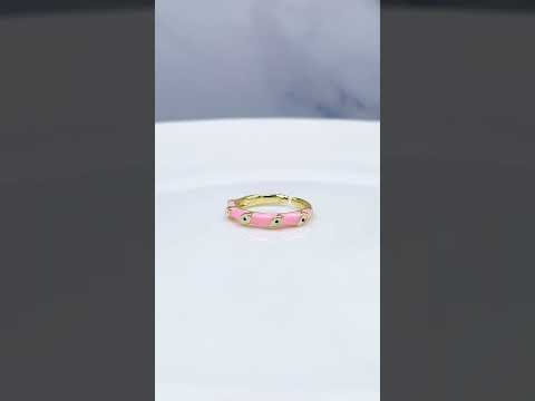 Hot Pink Enamel Evil Eye 18K Gold Open Back Ring For Women Bulk