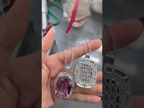 Luxury Cushion Shape Silver CZ Anti Tarnish Copper Pendant Chain Bulk