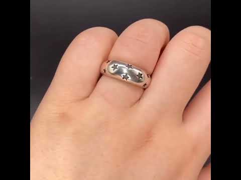 Black Star Glossy Silver Open Back Free Size Band Ring For Women Bulk
