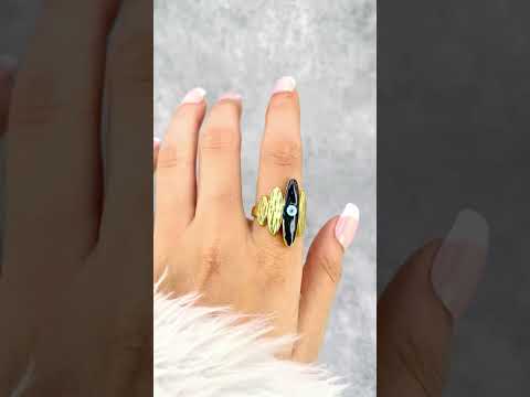 Pink Enamel Evil Eye 5 Beaten Gold Layers Anti Tarnish Ring Bulk