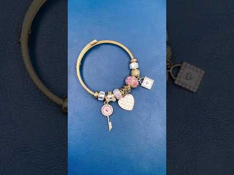 Heart Lock Chain Multi Gold Beads CZ Anti Tarnish Charm Bracelet Bulk