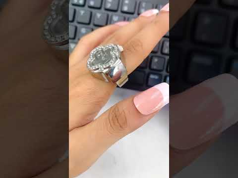 Clover Flower Green Dial Gold CZ Anti Tarnish Watch Ring Bulk