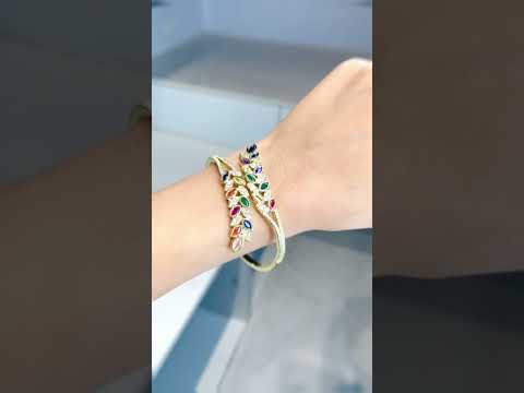 Floral Leaf Multi Color CZ 18K Gold Openable Kada Bangle Bulk