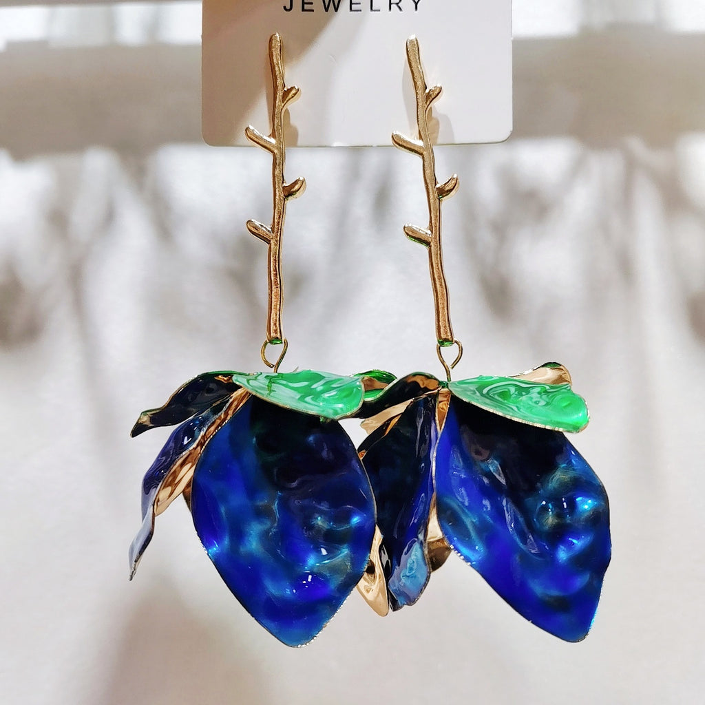 Pink Blue Red White Flower Gold Plated Enamel Dangler Earrings For Women