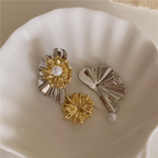 Luxury Dual Tone Floral Gold Silver Pearl Copper Stud Earrings Bulk