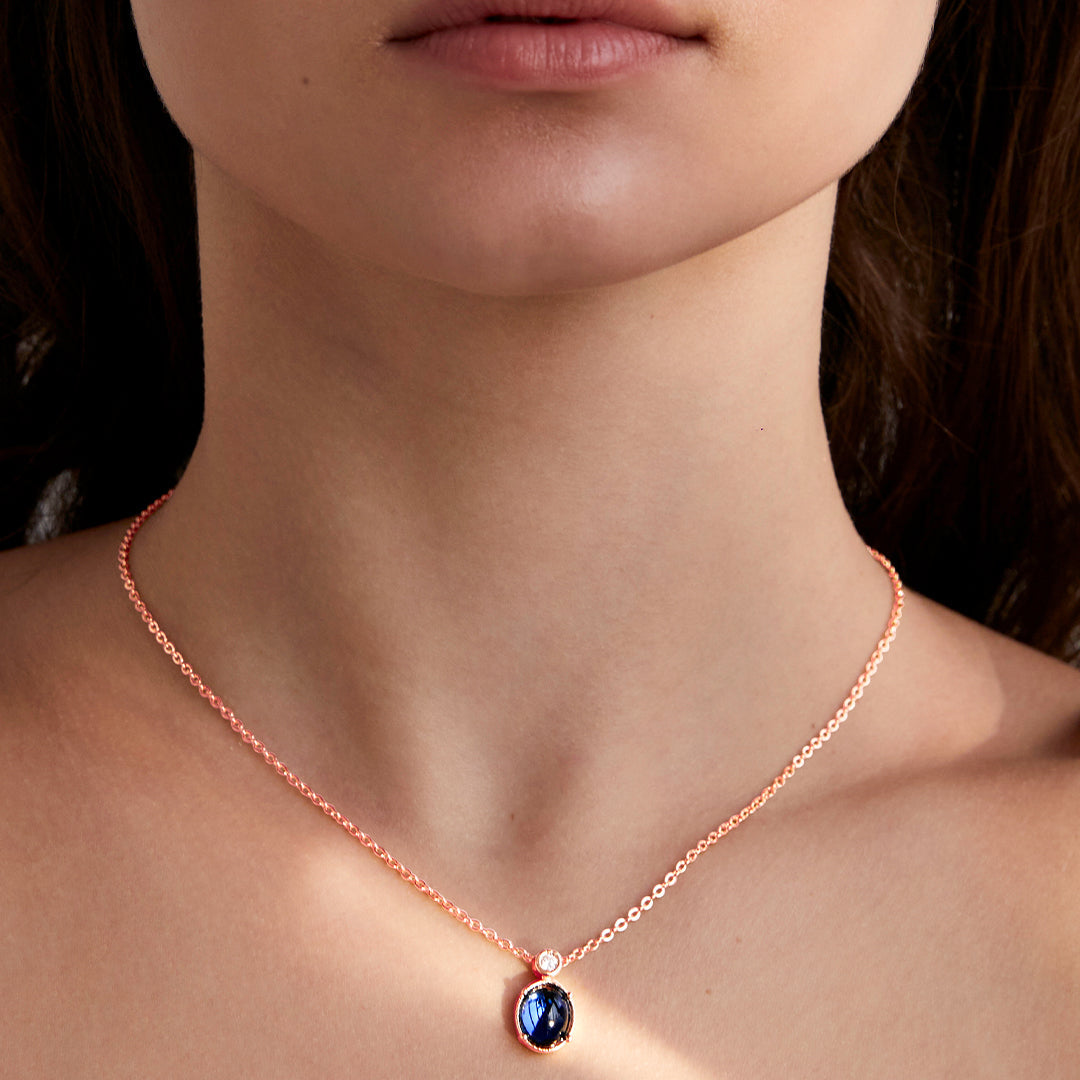 Stylish Oval Blue Rose Silver Gold CZ Anti Tarnish Brass Necklace Bulk