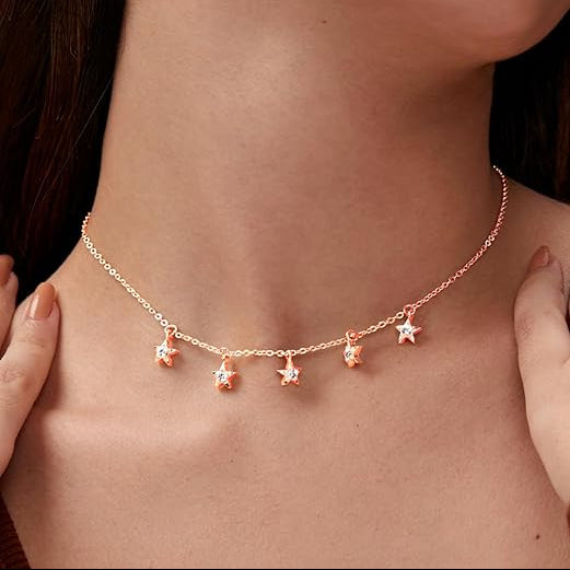 Luxury Dainty Star Rose Silver Gold CZ Anti Tarnish Brass Necklace Bulk Main image