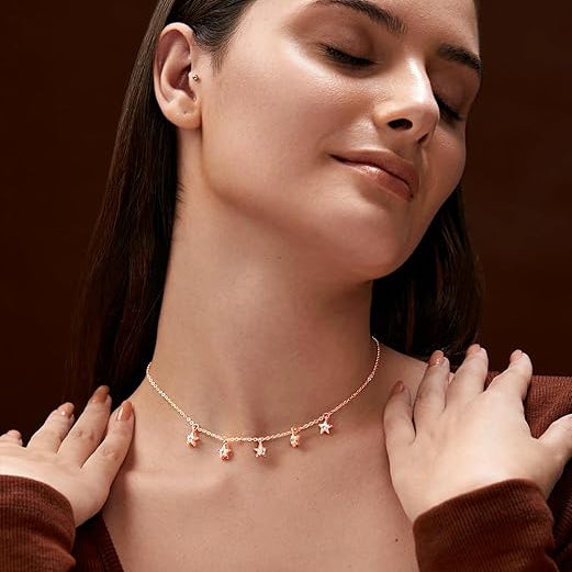 Luxury Dainty Star Rose Silver Gold CZ Anti Tarnish Brass Necklace Bulk