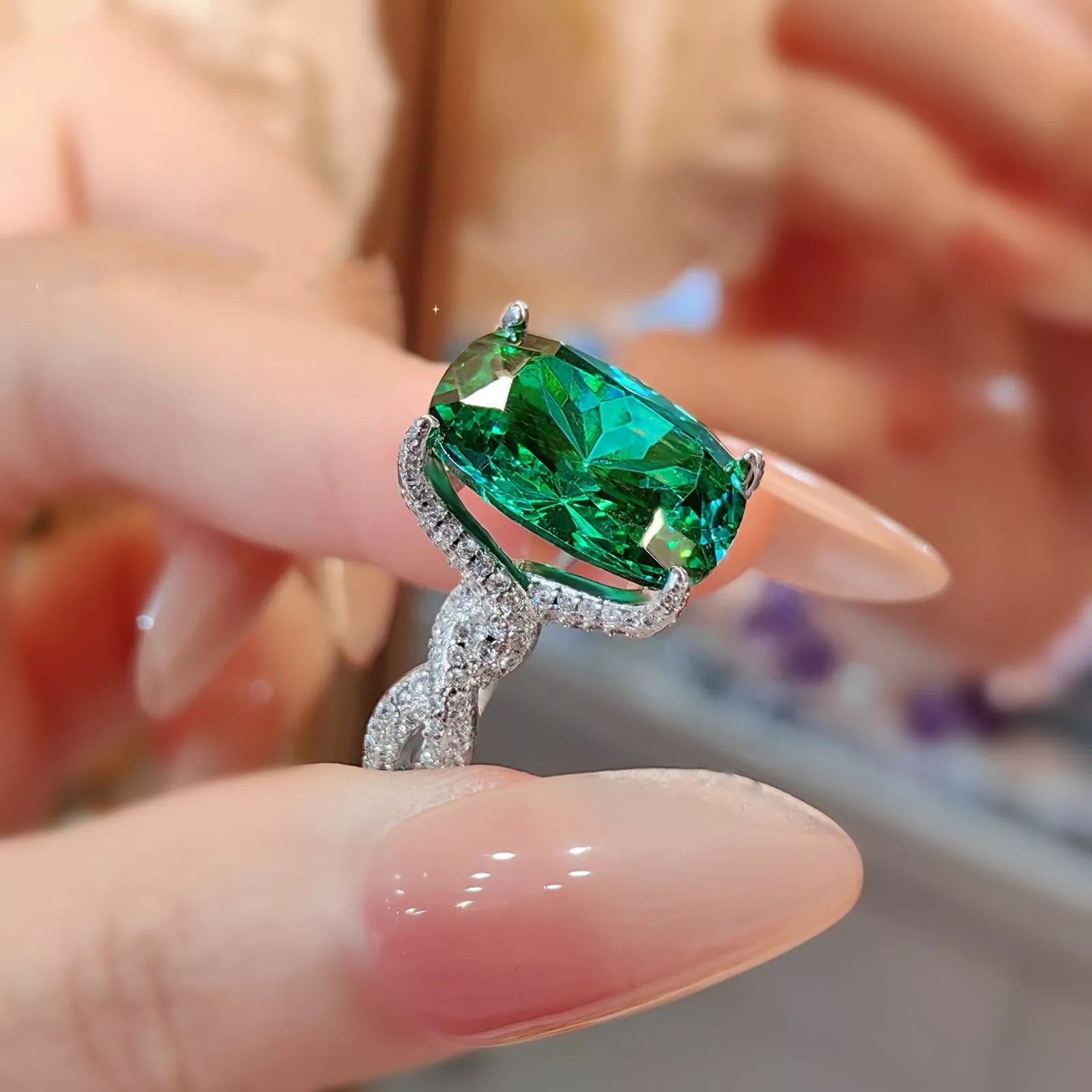 Blue Green Solitaire CZ Silver Anti Tarnish Free Size Ring Bulk