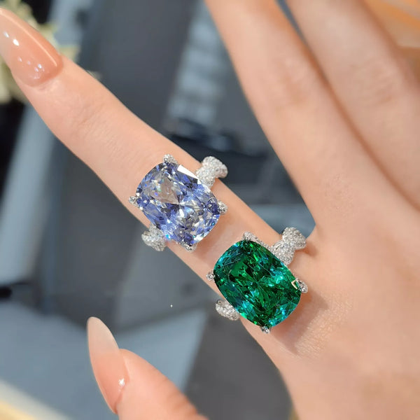 Blue Green Solitaire CZ Silver Anti Tarnish Free Size Ring Bulk Main image