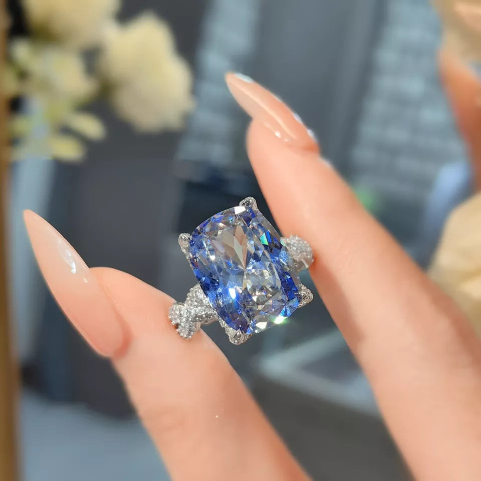 Blue Green Solitaire CZ Silver Anti Tarnish Free Size Ring Bulk