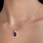 Stylish Oval Blue Rose Silver Gold CZ Anti Tarnish Brass Necklace Bulk