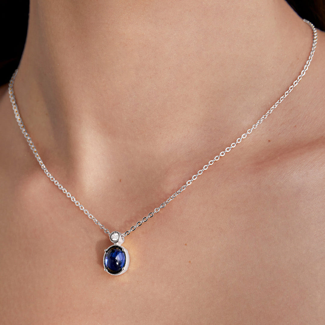 Stylish Oval Blue Rose Silver Gold CZ Anti Tarnish Brass Necklace Bulk