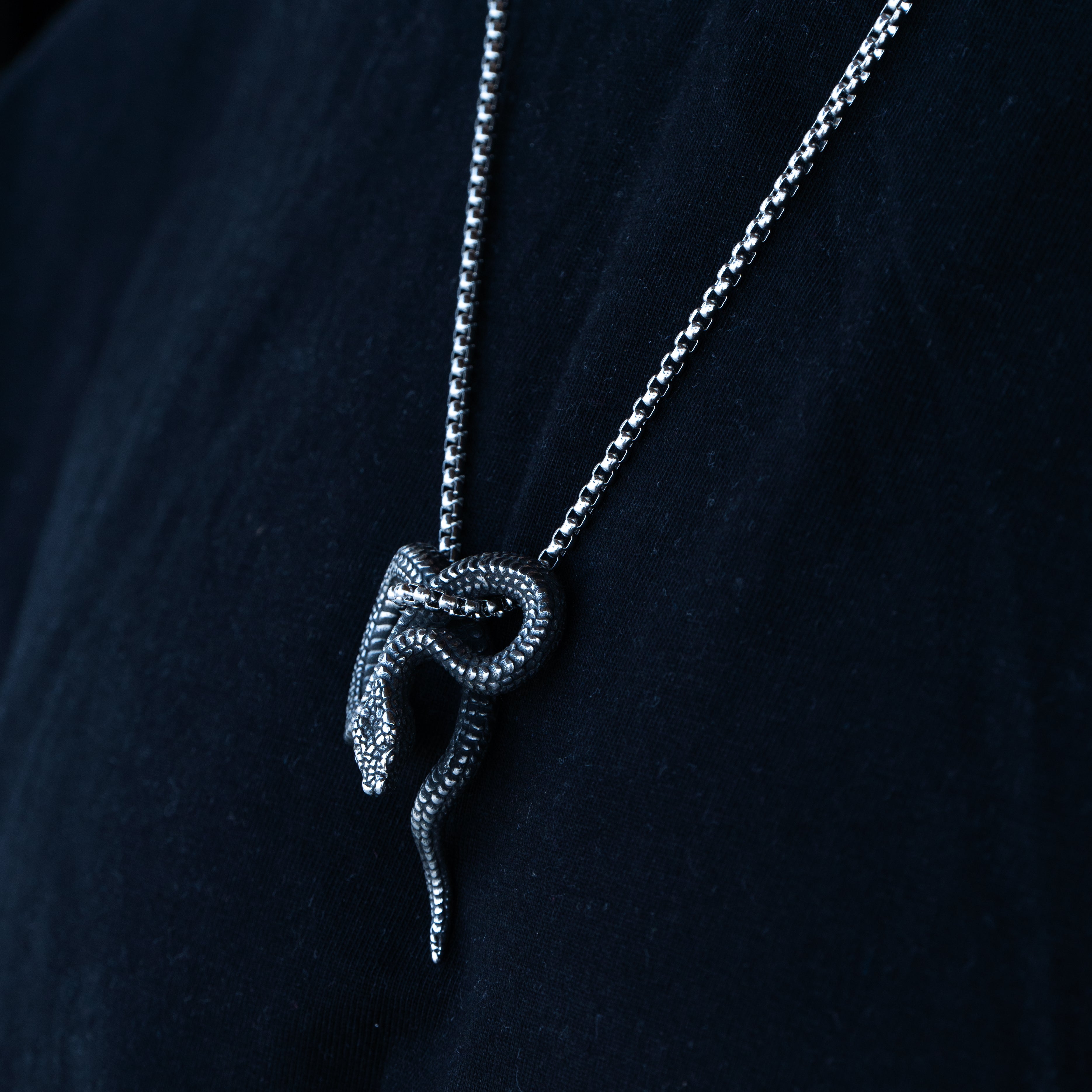Snake Silver Black Stainless Steel Anti Tarnish Necklace Pendant Chain For Men