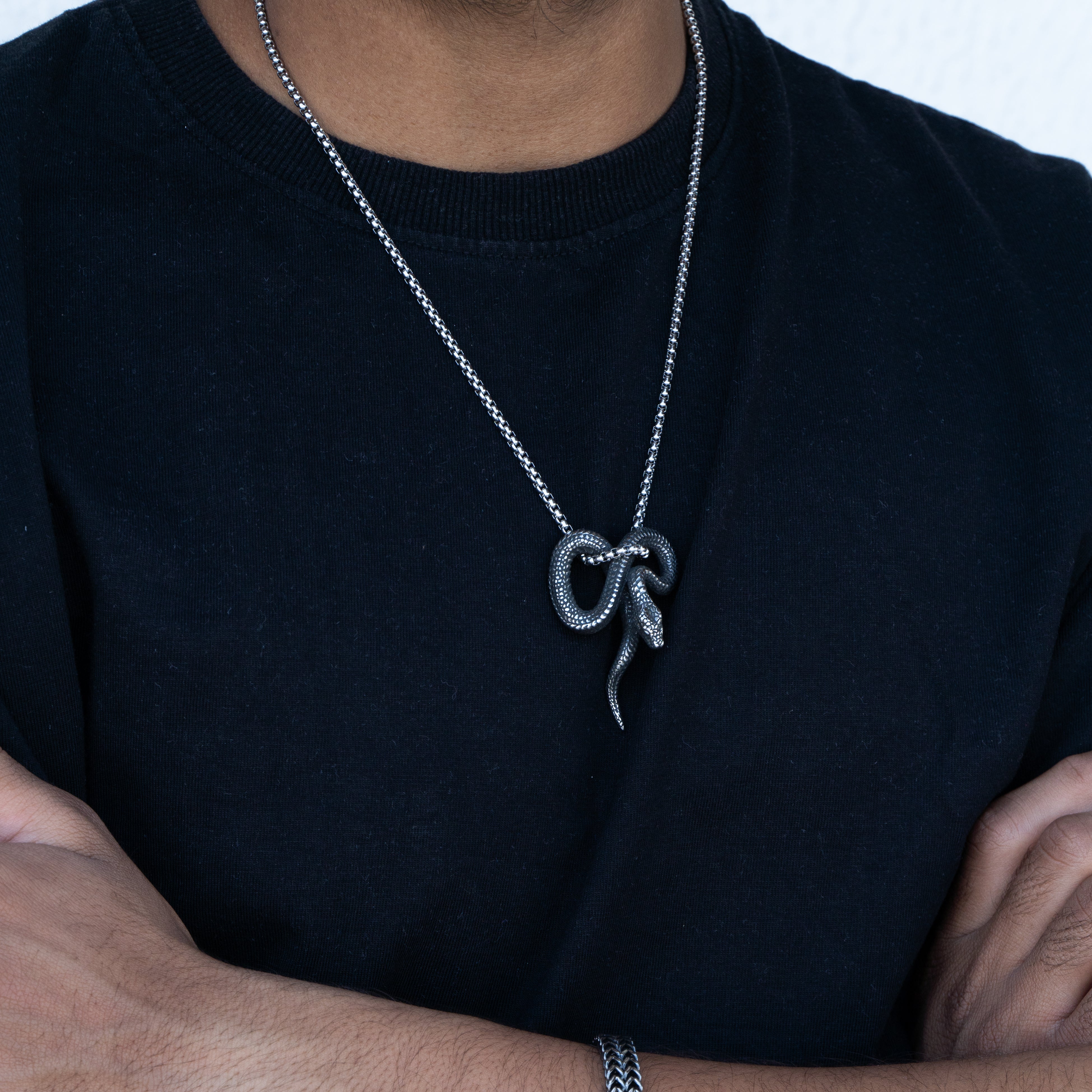 Snake Silver Black Stainless Steel Anti Tarnish Necklace Pendant Chain For Men Main image