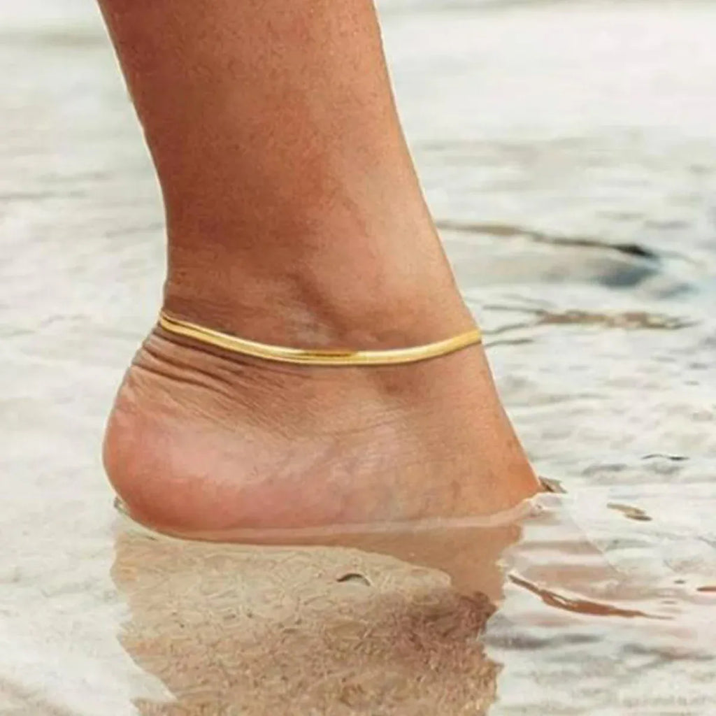 18K Gold Stainless Steel Anti Tarnish Snake Slim Chain Anklet Bulk